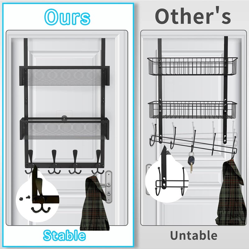 Kaiferty Over The Door Hooks Organizer,Coat Rack with 12 Hooks and 2 Mesh Baskets,Back of Door Storage Organizer for Bathroom,Bedroom,Kitchen,Office(Black) - Image 2